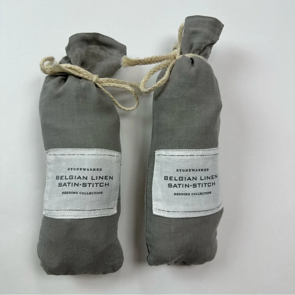 Restoration Hardware Grey Stonewashed Belgian Linen Satin Stitch Pillow Sham